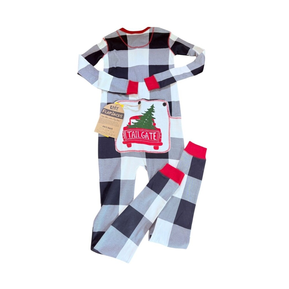 Lazy One Tailgate Kid One Piece Flapjack Pajamas Holiday Plaid Kids Size 12 NEW